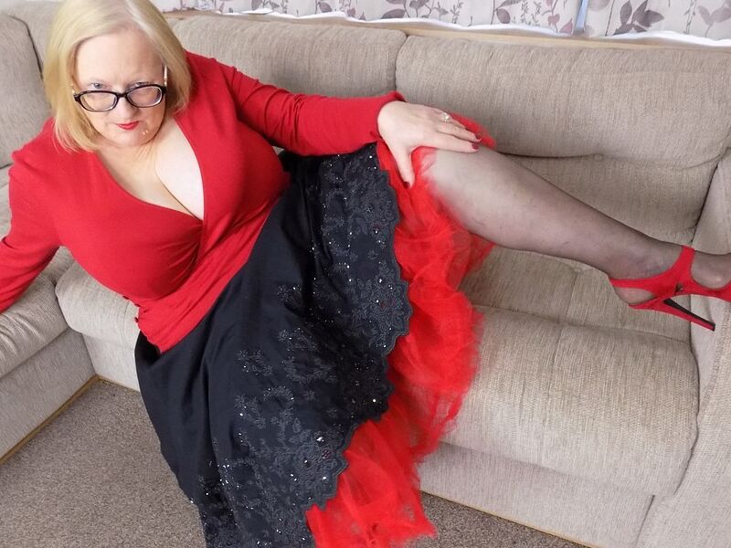 Mature Sally in red net skirt and granny pants 16 of 70 pics