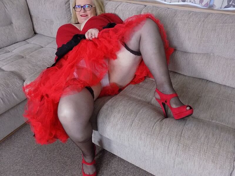 Mature Sally in red net skirt and granny pants 19 of 70 pics