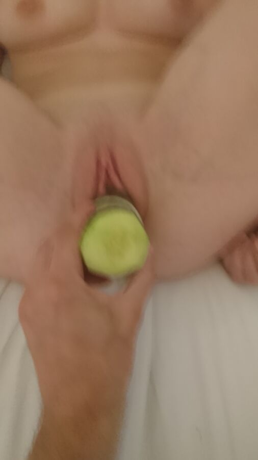 Amateur young slave girl bondage and cucumber insertion 16 of 19 pics