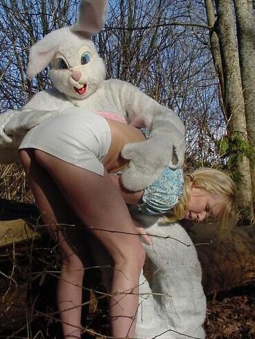 Spanking - Bunny man spanks girl in woods 15 of 57 pics
