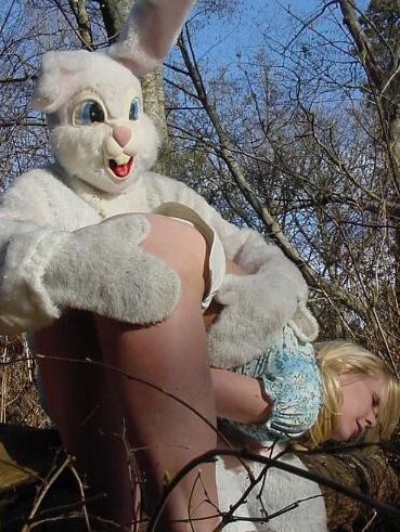 Spanking - Bunny man spanks girl in woods 17 of 57 pics