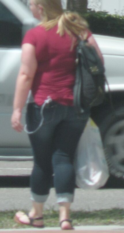Chubby tight jeans shopper THICK arms, lil belly KINDA CUTE 8 of 9 pics