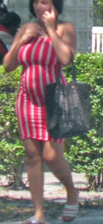 PREGGO HELLA thick black/mixed Hottie in Tight Red Dress..CUTE! 9 of 16 pics