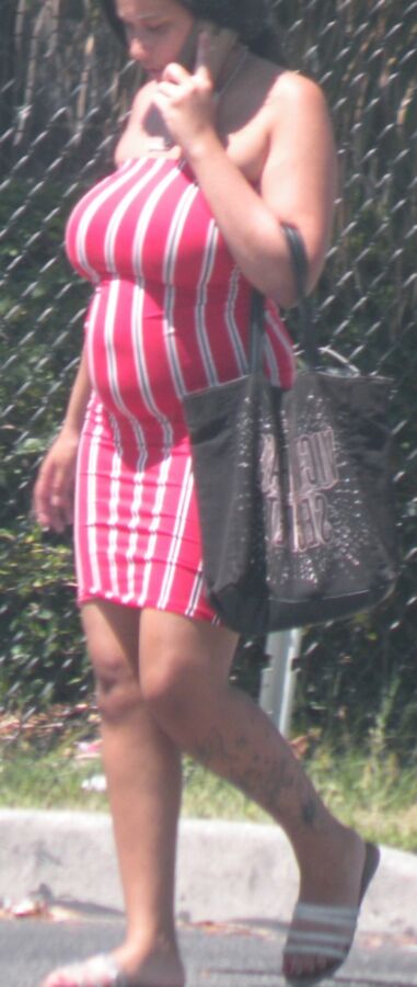 PREGGO HELLA thick black/mixed Hottie in Tight Red Dress..CUTE! 15 of 16 pics