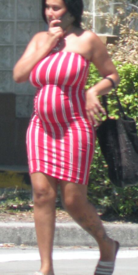 PREGGO HELLA thick black/mixed Hottie in Tight Red Dress..CUTE! 6 of 16 pics