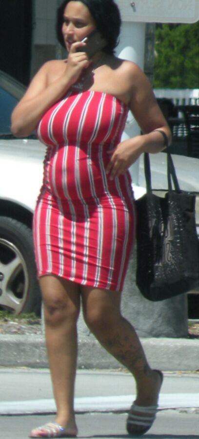 PREGGO HELLA thick black/mixed Hottie in Tight Red Dress..CUTE! 5 of 16 pics