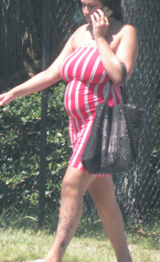 PREGGO HELLA thick black/mixed Hottie in Tight Red Dress..CUTE! 1 of 16 pics