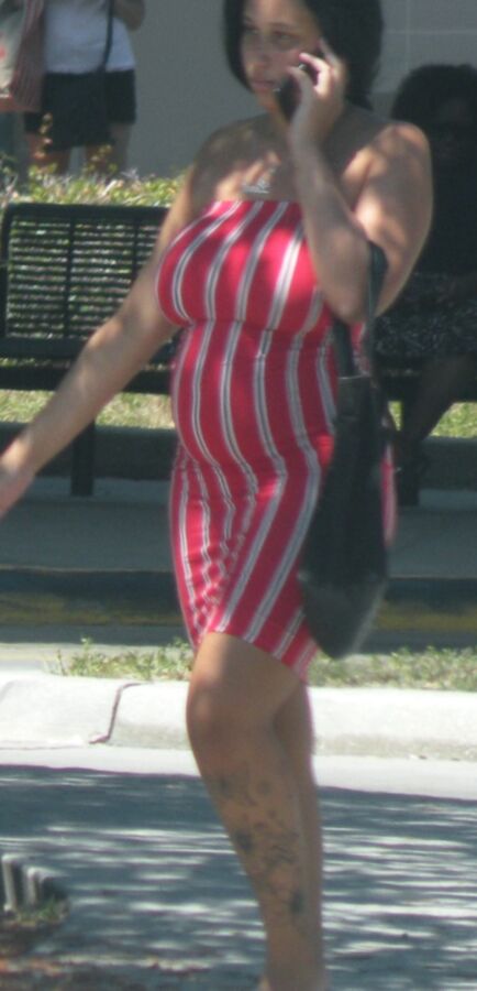 PREGGO HELLA thick black/mixed Hottie in Tight Red Dress..CUTE! 3 of 16 pics