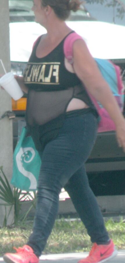 Sheer-top belly overhang THICK FAT bbw street slut NOT BAD 11 of 25 pics