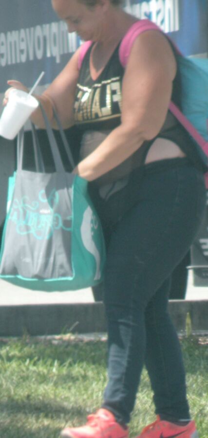 Sheer-top belly overhang THICK FAT bbw street slut NOT BAD 21 of 25 pics