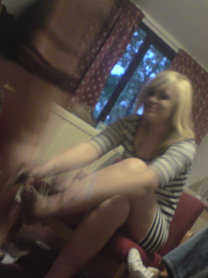 CANDID: Blonde uni slut shows off legs! 9 of 12 pics