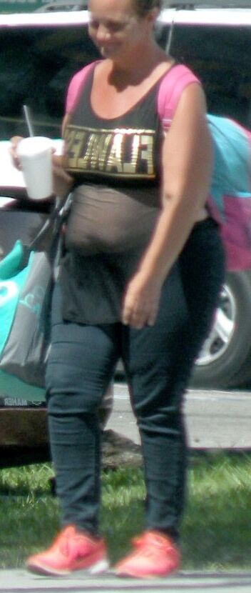 Sheer-top belly overhang THICK FAT bbw street slut NOT BAD 3 of 25 pics