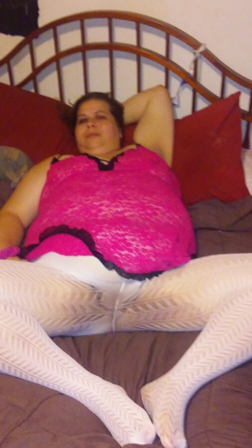 Wife Pink Nighty & Pantyhose For Your Comments & Destroying 7 of 16 pics