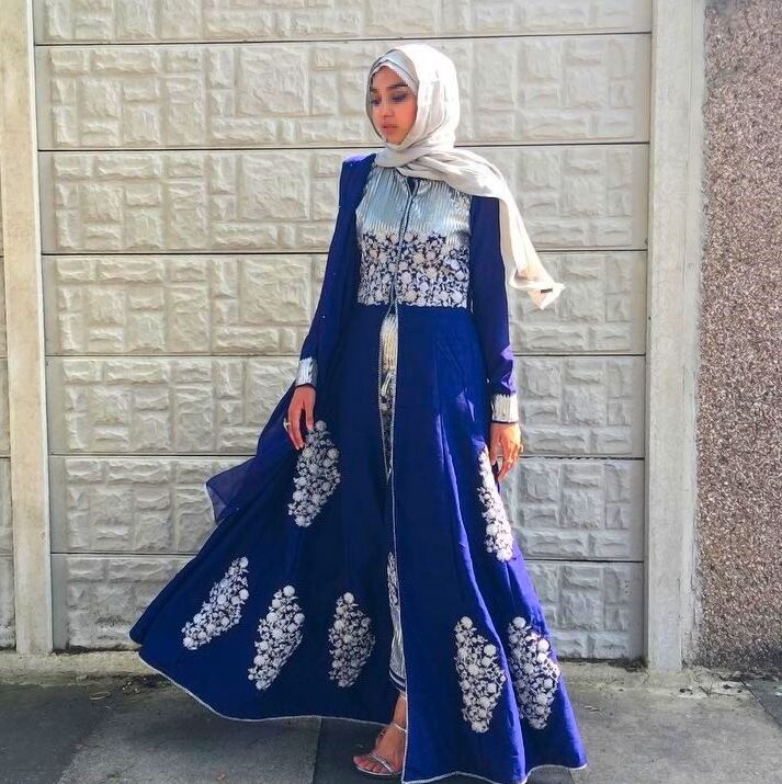 Blue and Silver Eid Abaya and Hijab 2 of 3 pics