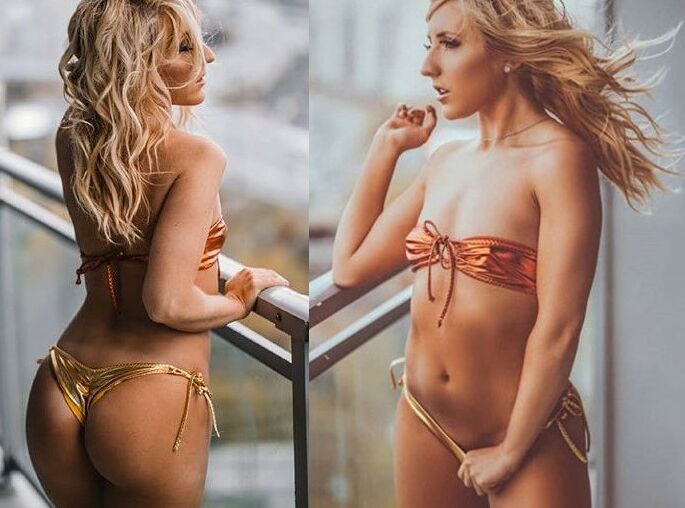 Nevada Caitlyn Poole Bronze & Gold Thong Bikini Jerk Challenge 5 of 10 pics