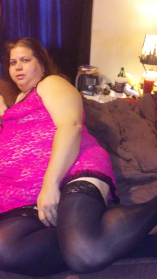 Wife In Pink Nighty With Black Thigh Highs On For You To Destroy 3 of 16 pics