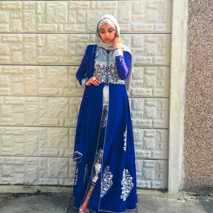 Blue and Silver Eid Abaya and Hijab 1 of 3 pics