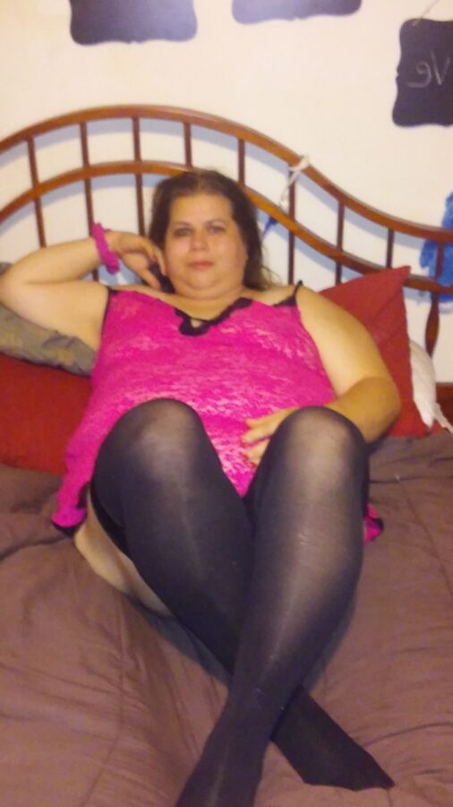 Wife In Pink Nighty With Black Thigh Highs On For You To Destroy 14 of 16 pics