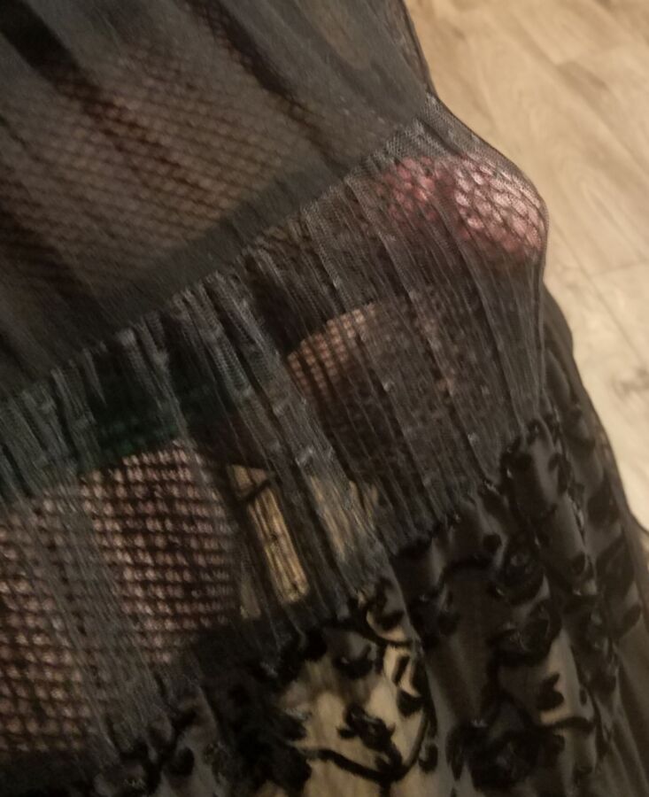 Ms. Evelyn in Patterned Fishnets and Green Panties 1 of 9 pics