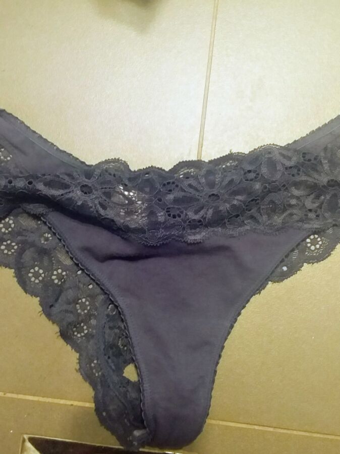 Her navy blue lase panties 4 of 5 pics