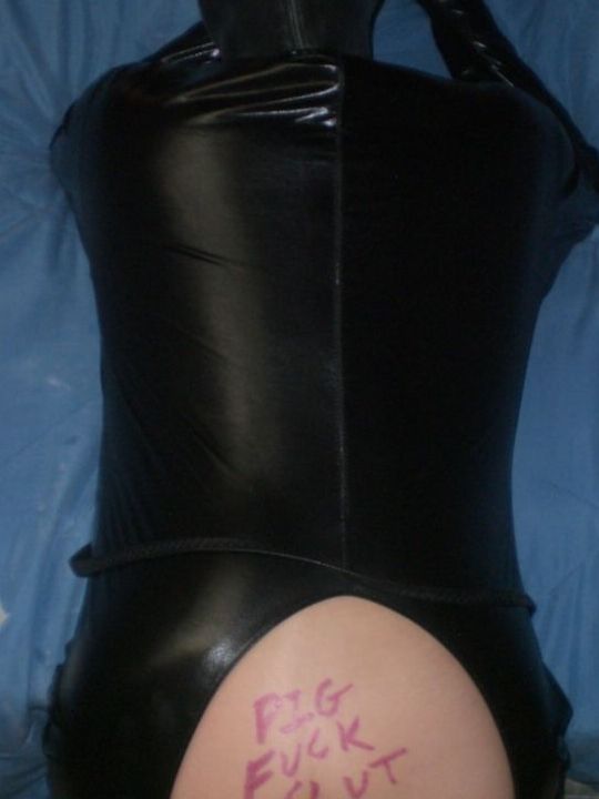 My FAT BBW PIG in Latex Outfit with Bodywriting on ASS.  Oink! 21 of 42 pics