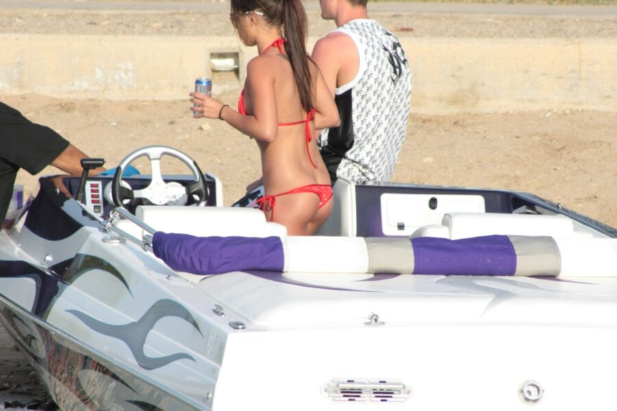 Brunette in Red Thong Bikini 11 of 39 pics