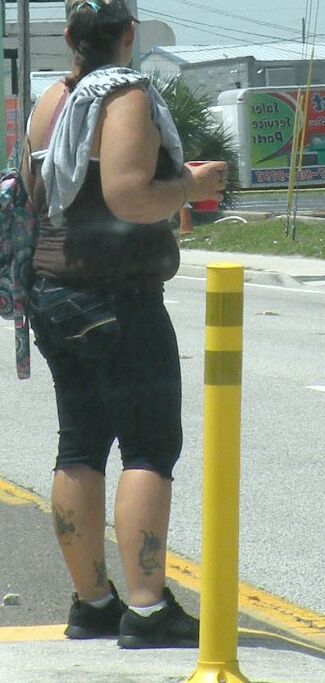 FL stuffed chubby hottie waiting for bus BELLY OVERHANG & HOT! 4 of 28 pics