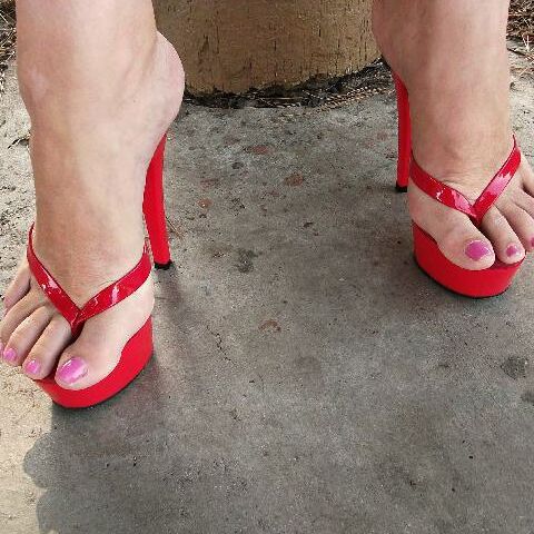 Mel - Red High Heel Platform Thongs 4 of 8 pics