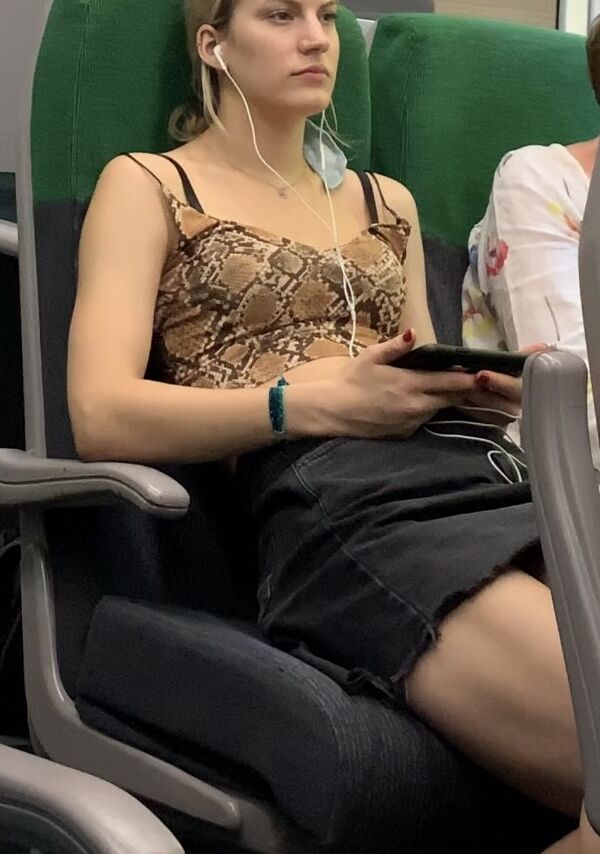 Tight Skirt Blonde on Train 5 of 34 pics