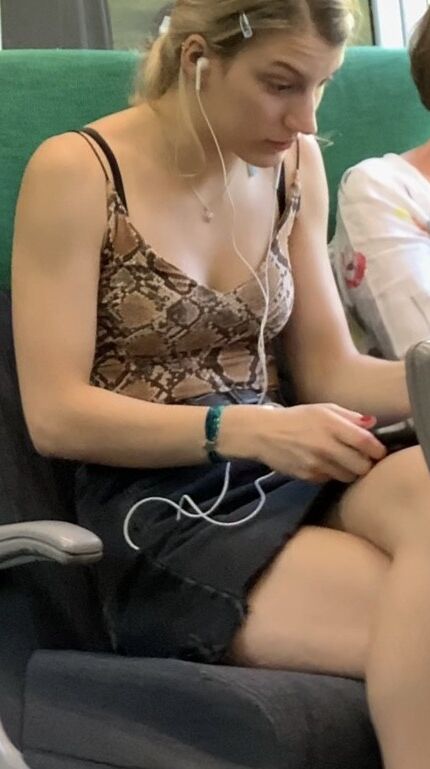 Tight Skirt Blonde on Train 3 of 34 pics