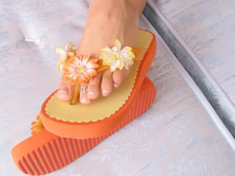 Cute Girl Feet Nancy in Orange Low Platform Flip Flops 13 of 47 pics