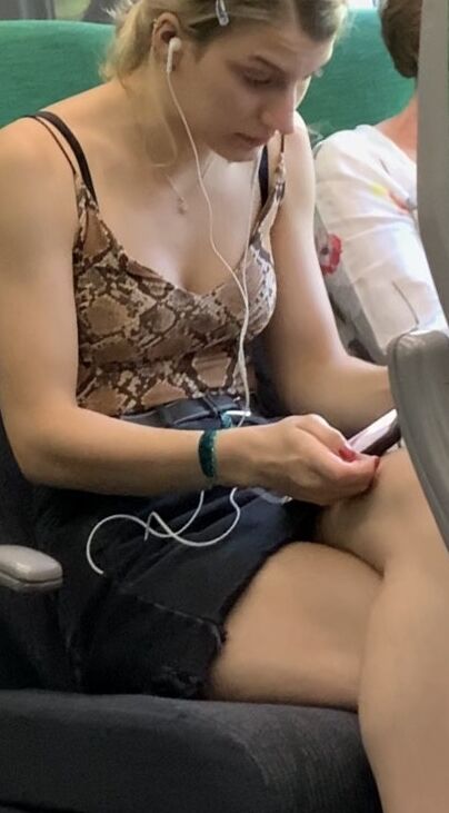 Tight Skirt Blonde on Train 10 of 34 pics