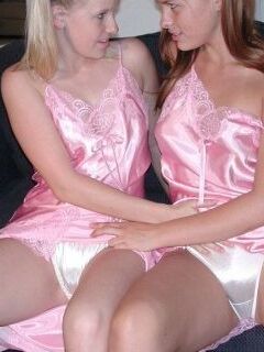 Women in pink shiny silk & satin lingerie 10 of 161 pics