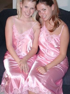 Women in pink shiny silk & satin lingerie 8 of 161 pics