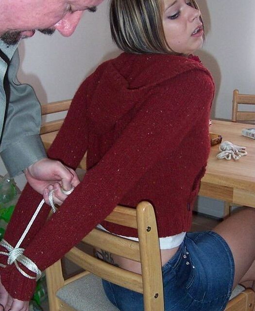 Bound and handcuffed in sweater and cardigan 9 of 49 pics