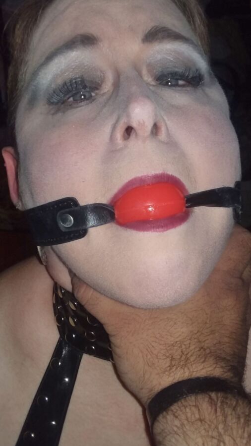 Mowhawked Wife In Vinyl Gets Choked & Ball Gagged 15 of 16 pics