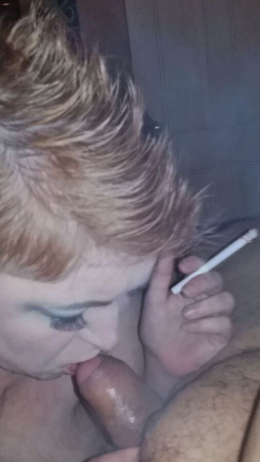 My Wife w/ Her Sexy Mohawk Smoking & Sucking My Uncut Cock! 19 of 30 pics