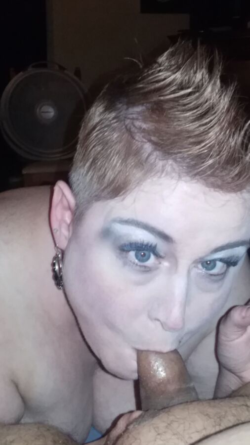 My Wife w/ Her Sexy Mohawk Smoking & Sucking My Uncut Cock! 23 of 30 pics