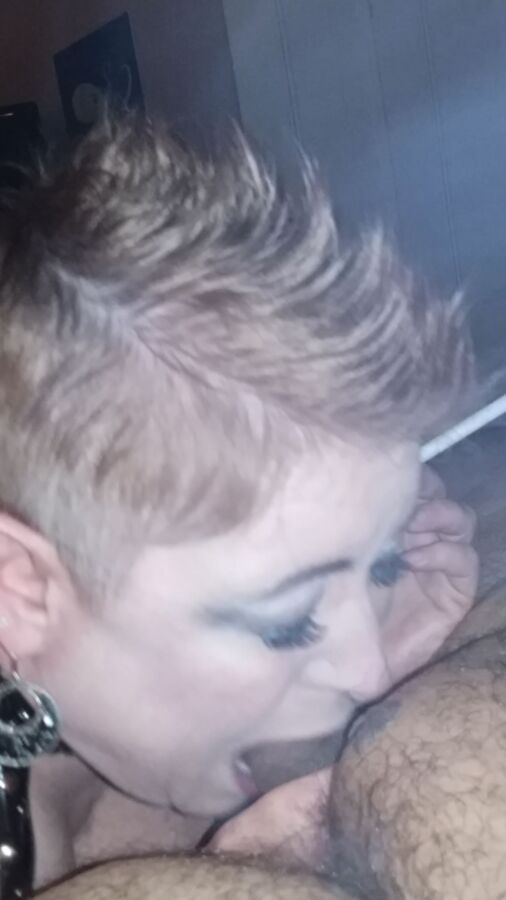 My Wife w/ Her Sexy Mohawk Smoking & Sucking My Uncut Cock! 24 of 30 pics