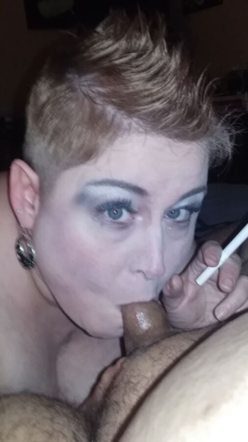 My Wife w/ Her Sexy Mohawk Smoking & Sucking My Uncut Cock! 22 of 30 pics