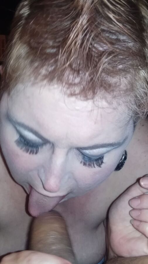 My Wife w/ Her Sexy Mohawk Smoking & Sucking My Uncut Cock! 7 of 30 pics