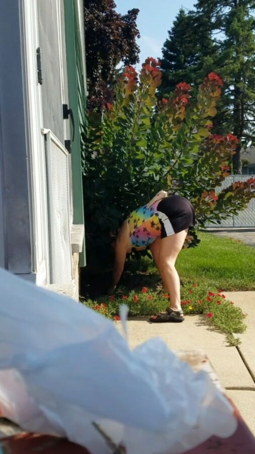 Lori doing yard work braless for me  6 of 50 pics