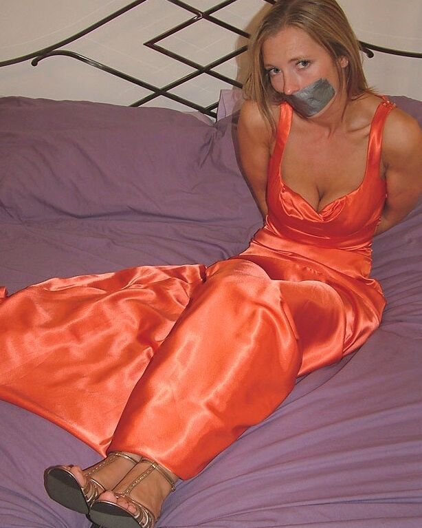 Charlie - Bound in evening gown and strappy gold heels 16 of 47 pics