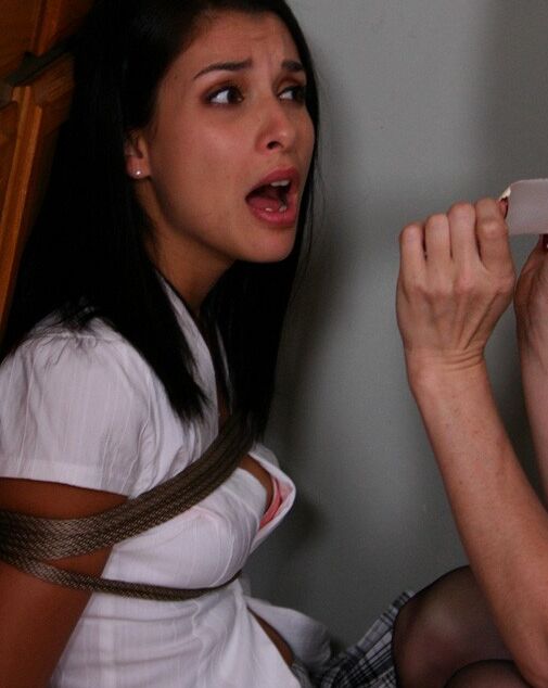 Tied in short skit and white peep toes by female intruder 14 of 43 pics