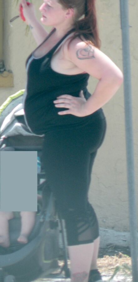 SUPER Big Belly redhead in TIGHT black outfit Pregnant bbw THICK 6 of 22 pics