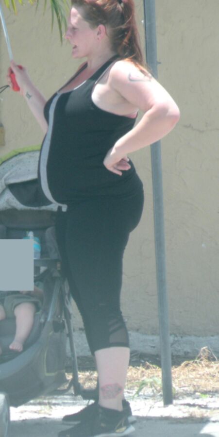 SUPER Big Belly redhead in TIGHT black outfit Pregnant bbw THICK 8 of 22 pics