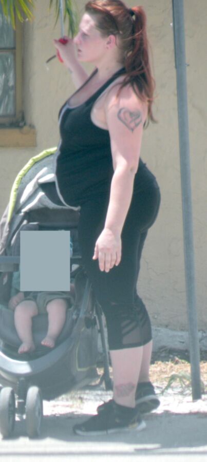 SUPER Big Belly redhead in TIGHT black outfit Pregnant bbw THICK 7 of 22 pics