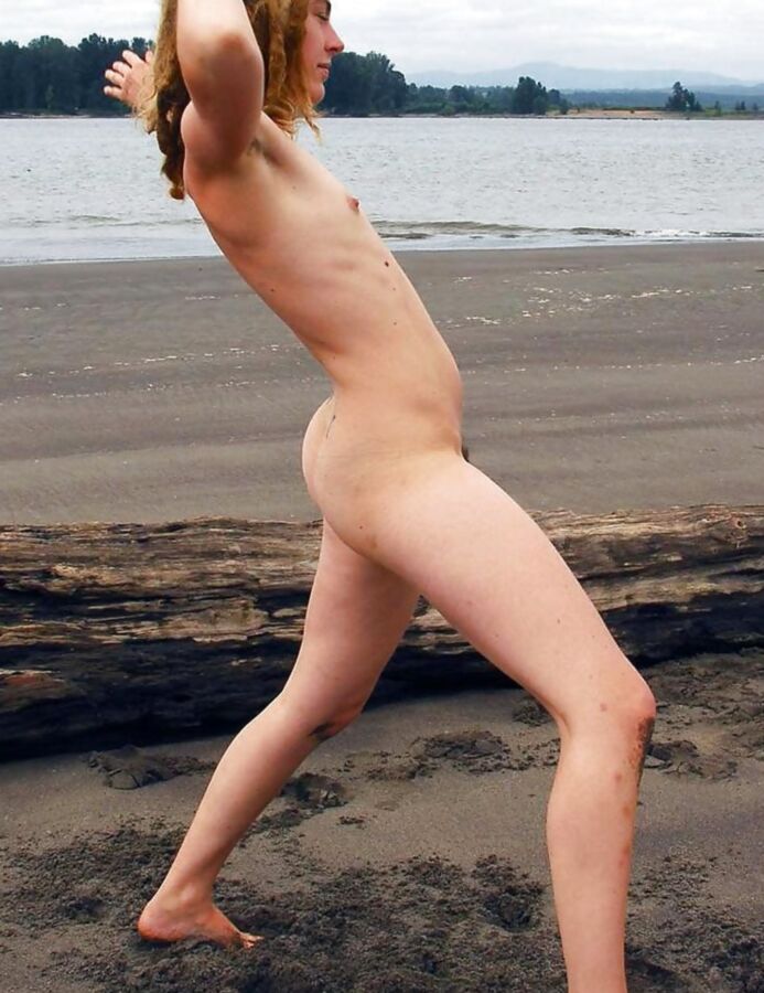 Small chested, hairy girl at the beach 5 of 30 pics