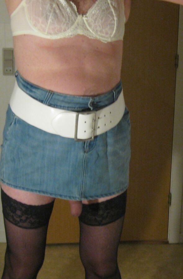 Me sissy denim skirt and wide belt, lingerie 12 of 29 pics