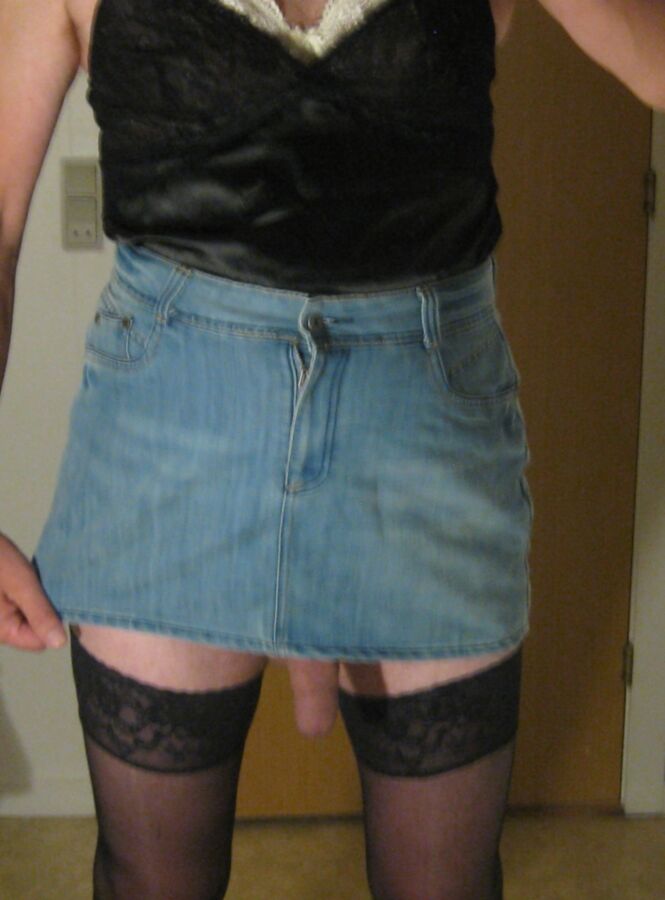 Me sissy denim skirt and wide belt, lingerie 17 of 29 pics